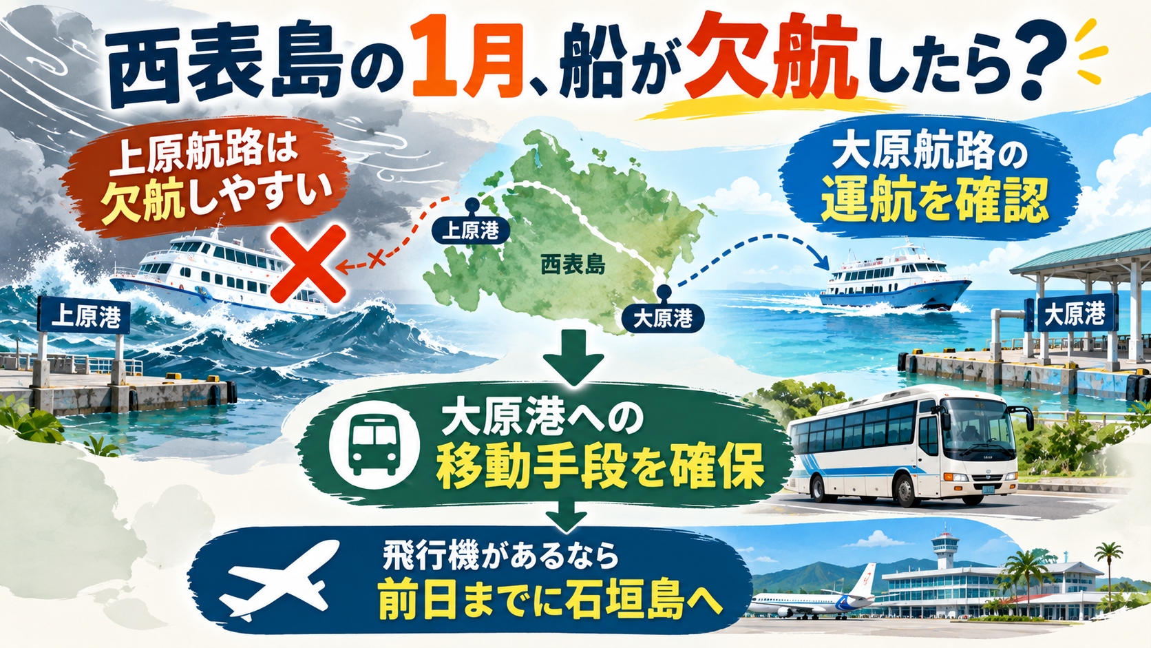 西表島船欠航時の代替ルート案内